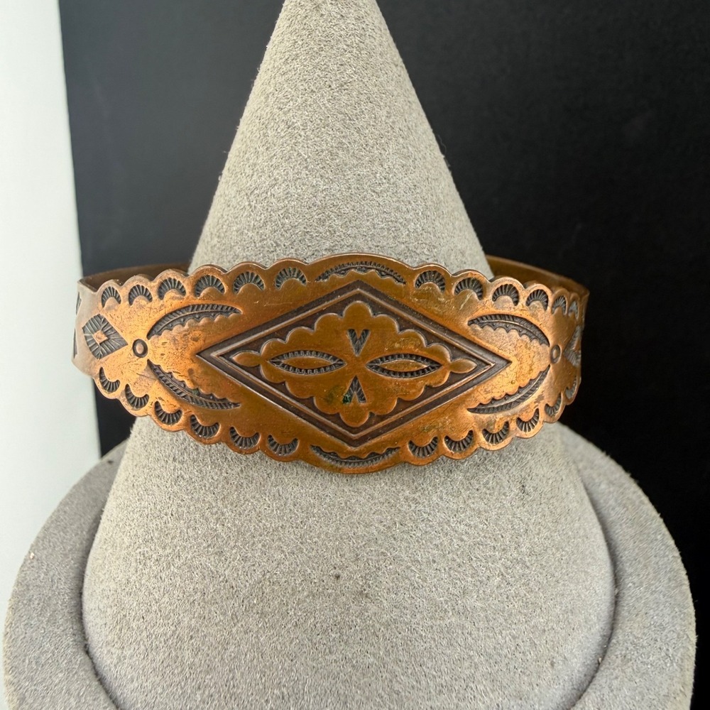Vintage Estate Cuff Bracelet Copper Western Stamped Design 6.5in